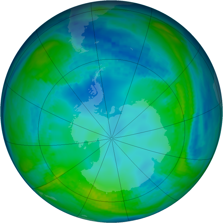 Antarctic ozone map for 14 May 1991